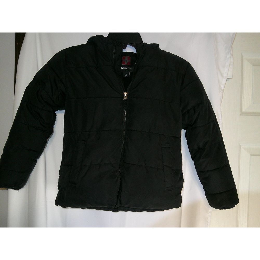 Swiss Tech Black Hooded Puffer Jacket Winter Warm Quilted Coat‎